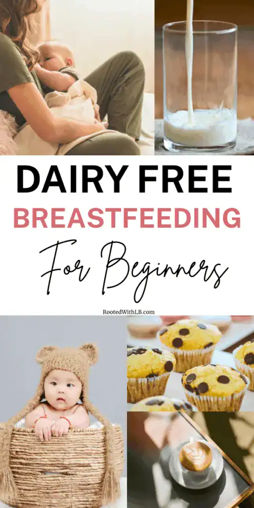 The #1 Survival Guide for Going Dairy-free While Breastfeeding 14 image advertising a guide to dairy-free breastfeeding, with pictures of a baby breastfeeding.